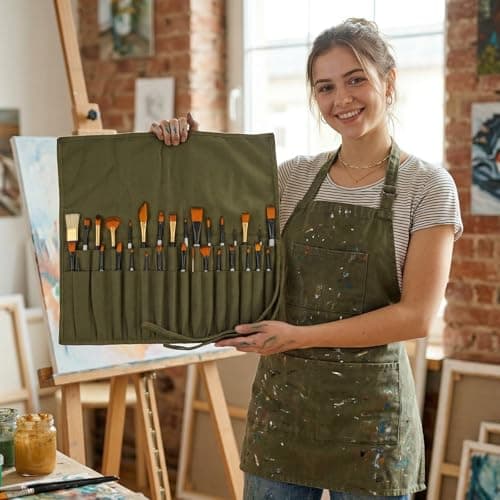Liquidraw 30 Pocket Roll Up Canvas Paint Brush Holder, 53 x 45cm (Green) — view 2