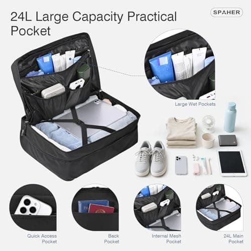 SPAHER Expandable Cabin Bag 40x30x10 Lufthansa 40x30x20 Wizzair Vueling Travel Duffle Bag with Wet Pocket Carry on Hand Luggage Under-seat Holdall Handbag for Maternity Overnight with Toiletry Bag — view 4