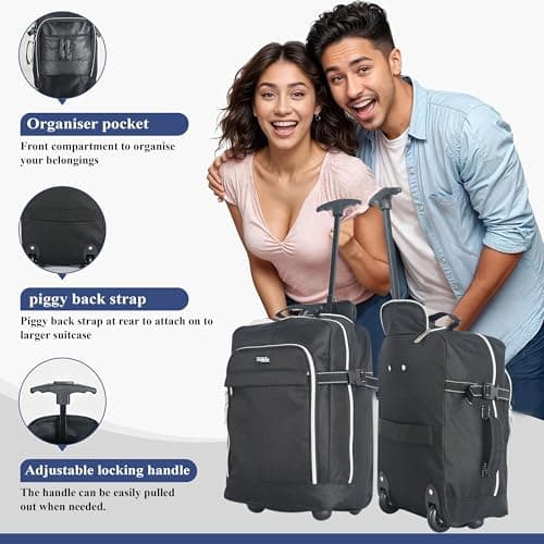 ZAHRAB 40x30x20cm for Ryanair Wizz Air, Underseat Bag Lightweight Hand Luggage Cabin Bag Trolley with Wheels Flight Bags Suit Case (Black) — view 5