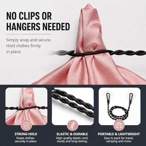 QIHAWN 2.5m Pegless Travel Clothesline, Elastic with Hooks & Suction Cups — view 5