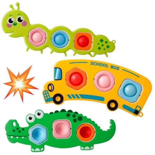 3 Packs Fidget Popper Sensory Toys, Cute Animal Push Bubble Toys for 1-3 Y