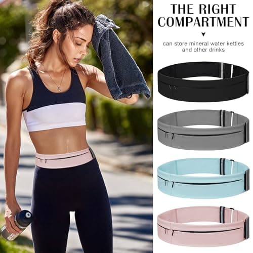 Running Belt for Women and Men Lightweight Running Waist Belt with Water Bottle Pocket, Multi-Pocket Phone Holder Running Pouch (1, Pink, Large-31.5" - 45.3") — view 3