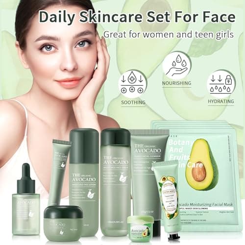 Avocado Skin Care Set, 13-In-1 Travel Skincare Kits for Hydrating & Soothing Skin, Daily Care Routine Kit with Avocado, Anti Aging Facial Kit for Women, Reduces Acne, Fine Lines & Wrinkles. — view 6