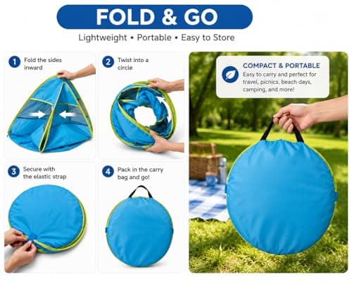 BBSK Pop Up Pet Tent for Dogs & Cats, Large 90x70x70cm, Portable Foldable Shelter, Breathable Mesh, Blue, for Beach, Camping & Backyard — view 6
