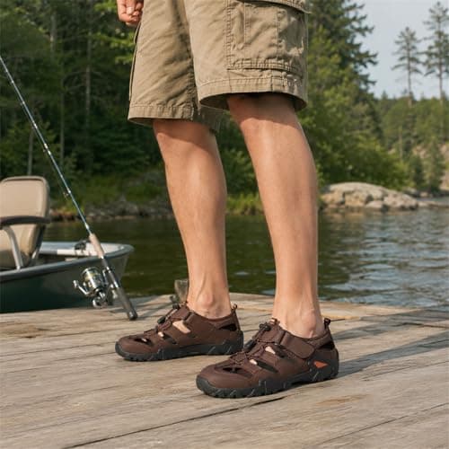 ENEN Hollow Out Mens Sandals, Breathable Closed Toe Wide Sandals, Outdoor Sandles Beach Shoes with Adjustable Strap, Comfortable Casual Mens Summer Shoes for Travel,Walking,Hiking,Pool (Coffee,10.5) — view 3