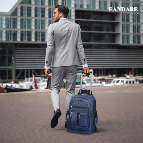FANDARE Rolling Laptop Backpack with Wheels Travel Daypacks Men Lifestyle Leisure Urban Backpacks Men Versatile Street Knapsack College School Bag for Travel Outdoor Everyday Bags Polyester Blue — view 2