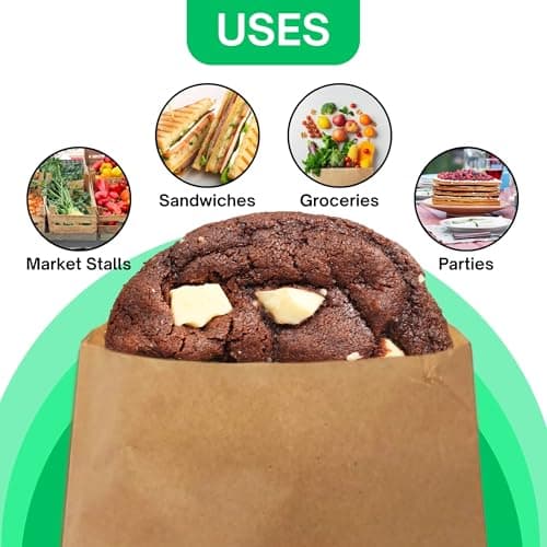 Somwell – 100 x Brown Kraft Paper Bags, 8x8" Eco Friendly Brown Paper Bags For Sweets, Candy, Grocery, Fruit, Gifts, Crafts & Retail Packaging - Recyclable & Biodegradable (100, 8" x 8") — view 3