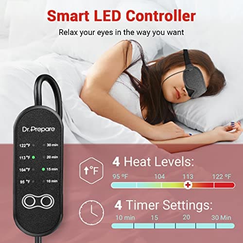 DR.PREPARE Heated Eye Mask, Electric USB Cotton Eye Compress Heating Pad with Smart Temperature & Timer Control, Earplugs for Sleep, Dry Eyes, Blepharitis, Dark Circles and Puffy Eyes — view 3