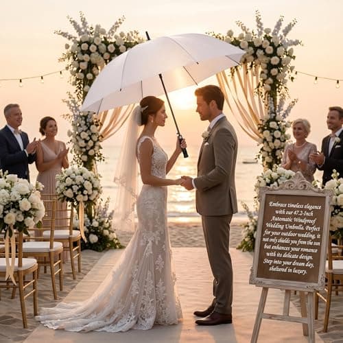 Weewooday 4 Pack Large White Umbrella 47 Inches Auto Open Wedding Golf Windproof and Rainproof Umbrella Bride Bridegroom Party(Eva Handle) — view 4