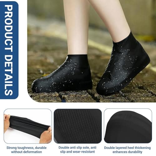 4Pairs Black Waterproof Shoe Covers, Reusable Silicone Shoe Covers for Men and Women, Non Slip Boot Covers, Waterproof Overshoes, for Outdoor Cycling, Hiking, Gardening, Travel, Shoe Protector — view 3