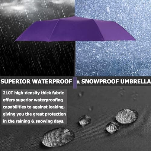 Travel Umbrella, Automatic Umbrellas for Rain, Windproof Compact Umbrella, Folding Sun Umbrella UV Umbrella, Portable Large Umbrella for Backpack, 10 RIBS Purple — view 4