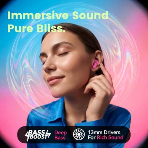 ANCwear Hot Pink Wireless Earbuds, Mini Handbag Charging Case, 22H Playtime — view 3