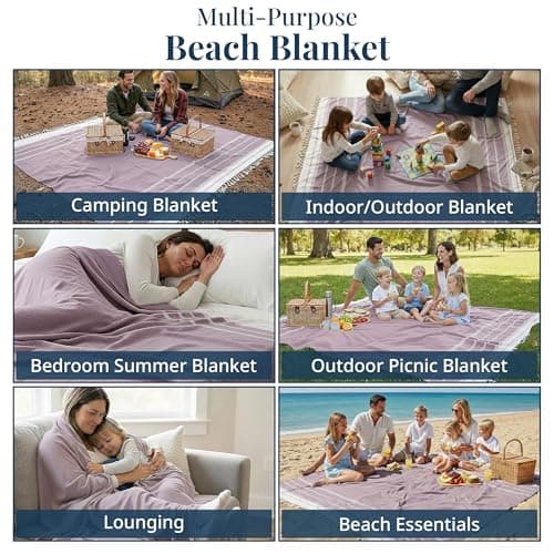 LANE LINEN Extra Large Turkish Cotton Beach Towel Blanket – Jumbo Sand-Free Quick Dry Travel Blanket – Oversized 208x208 cm Towel for Camping, Beach & Picnic - Regal Orchid — view 6