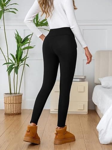 CrystErzoix Fleece Lined Leggings Women High Waisted Thermal Leggings Thick Ladies Sports Yoga Leggings Winter Warm with Pockets, Black M — view 3