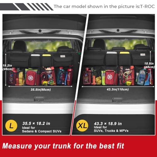 SURDOCA Car Boot Organizer, 4th Gen [8 Upgrades - XL] Super Capacity Auto Backseat Hanging Organizer, Car Boot Tidy Storage Bag with Lids, Space Saving Expert, Black — view 5