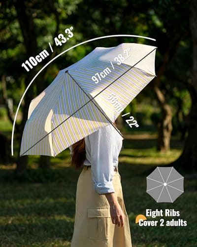 Chakipee Compact Travel Umbrella Windproof Strong- Automatic Folding Umbrellas for Wind and Rain, Portable 210T Fabric 97cm Span - 8 Ribs Stripe Pattern for Men and Women — view 3
