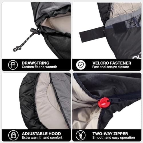 Sleeping Bags for Adults 3 Season Backpacking Lightweight Waterproof Cold Weather Sleeping Bag for Kids Warm Camping Hiking Outdoor Travel Hunting with Compression Bags Black — view 5