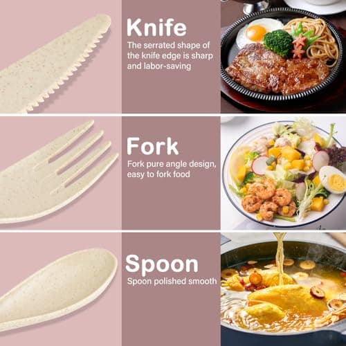 Jiayaus Travel Cutlery Set for 12, Reusable Plastic Forks Spoons Knife Set — view 5