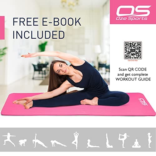 OZE SPORTS Yoga Mat, NBR Foam, Extra Thick, Non-Slip, High Density, Large, for Pilates, Gymnastics, HiiT and Fitness, with Carry Strap (Pink) — view 4