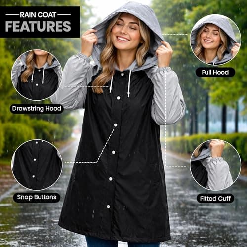 REDSTAR 2 Pack of Rain Ponchos - Long Rain Poncho Waterproof Adult Raincoats with Hood - Reusable Rain Coats for Women or Rain Coats for Men -Packable Rain Jacket for Festival Accessories (Black/Grey) — view 5