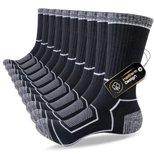 inaWarm Men's Cotton Hiking Socks, 5 Pairs, Cushioned and Breathable
