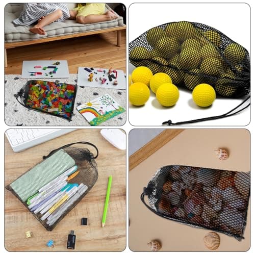10 PCS Small Mesh Drawstring Bag 30x20cm Multi-Purpose Nylon Mesh Bag Drawstring, Cord Lock Closure, Laundry Net Bag for Laundry, Gym, Beach, and Travel, Set of Small Gym Bag for Sports Equipment — view 6