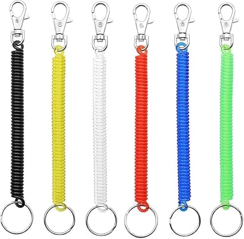 6-Pack Vibrant Spiral Keychains - 7-Inch Retractable Key Holder with Durable TPU Coil & Anti-Rust Carabiner for Keys, Wallet, ID, Backpack