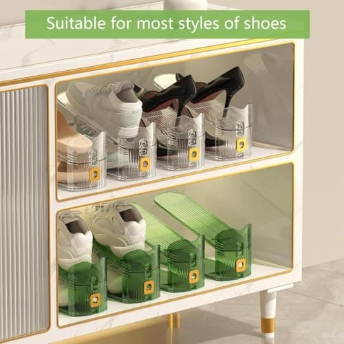 Hygrad 12pcs Shoe Organiser Slots Adjustable 3-Level Shoe Storage Stackable Slots Non Slip Acrylic Shoe Cabinet Organiser For Shoes (Gold) — view 6