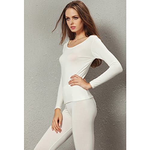Liang Rou Women's Crew Neck Top & Bottom Ultra Thin Thermal Underwear Set — view 4