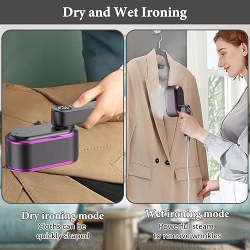 Steam Iron Travel Steamer with LCD Screen, 10S Fast Heat-up 2000W Steamer Clothing with 180° Rotatable Handle, Portable Handheld Clothes Steamer, 3 Steam Levels for Travel, Home, Office(Purple+Grey) — view 4