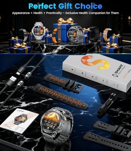 FitVigor Military Smart Watch for Men, 1.53" Fitness Tracker with 1000 mAh Ultra-Long Battery/Flashlight/Bluetooth Calling/Health Monitor / 120+ Sports Modes / IP68 Waterproof for iOS Android, Black — view 6