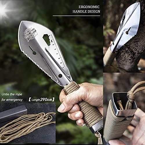 Multi Tool Survival Shovel Camping Spade Metal Scaled Hand Trowel with Paracord Handle for Outdoor Digging — view 3