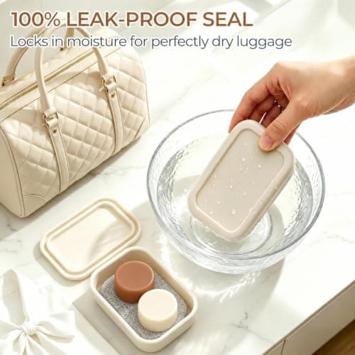 AIMAIAIMAI Enhanced Leak Proof Travel Soap Case, Silicone Soap Container with Draining Layer, Portable Bar Soap Holder for Bathroom, Camping, Gym, Easy to Clean (Off-White) — view 4