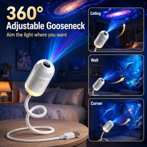 LMIX Galaxy Projector Night Light, 2-in-1 Holographic Star 5d Projector Plug and Play hd Star Smart Ceiling Projectors Lamp 360° Space Starry Sky USB Projection (with 6 Films) — view 3