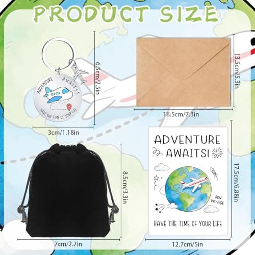 Luvart Adventure Awaits Good Luck Card - Bon Voyage Travel Greeting Card with Keychain Safe Travels Farewell Gifts Good Luck on Your New Adventure Gifts for Friends New Job Moving Away Gap Year — view 2