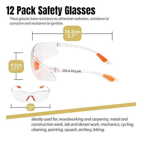 Wild Polar Safety Glasses - Clear Lenses, Anti-Fog Eye Protection Goggles with Orange Nose and Ear Grips - 12, 24 & 48 packs - Lightweight & Durable, Comfortable Fit for Work, Lab, DIY & Outdoor Use — view 2