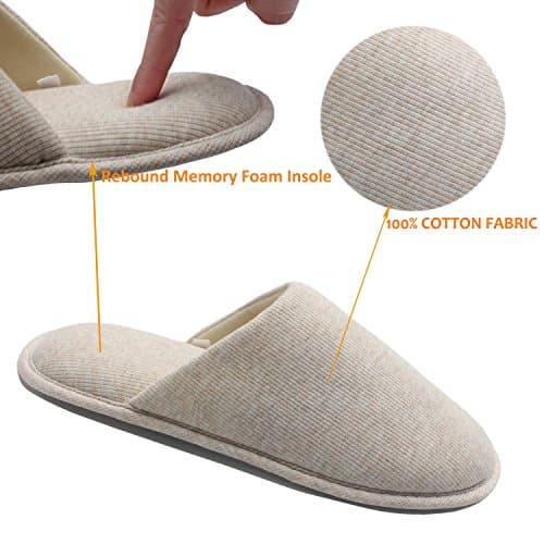 Ofoot Men's Cozy Thread Cloth Organic Cotton House Slippers, Washable Flat indoor/outdoor slip on shoes, Beige, 9.5-10.5 UK — view 5
