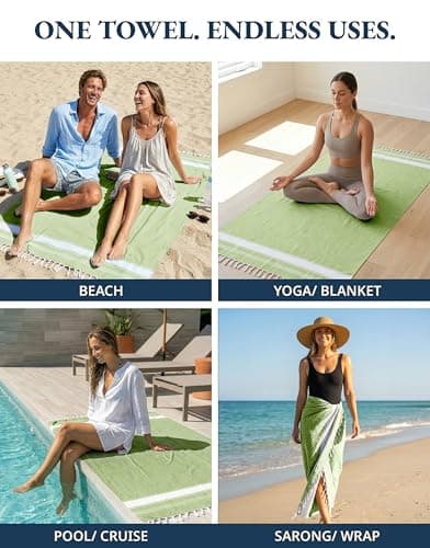 LANE LINEN Turkish Beach Towel 2 Pack, Oversized Towels 39"x71", Cotton Rich Lightweight Beach essentials For Women, Large Pool Towel, Absorbent & Quick Dry, Sand Free - Jade Lime — view 6