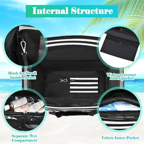 JUYANO Extra Large Beach Bag for Women with Zip Waterproof Beach Tote Bags with Wet Compartment Summer Tote Bag Family Large Shoulder Bag for Beach, Holiday, Shopping, Traveling — view 6