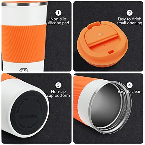 CS COSDDI Travel Mugs, Insulated Cup With Leakproof Lid - Reusable Travel Mug - Car Cup - Stainless Steel Mug for Hot and Cold Coffee, Water and Tea (Orange White, 380 ml) — view 3