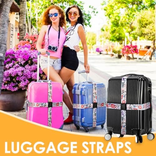 Adjustable Travel Luggage Strap Suitcase Belt Travel Bag Accessories 1.96 in W x 6.23 ft L (2 Pack-Journey) — view 6