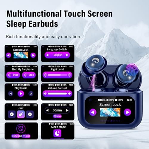 Wireless Earbuds with Smart Touch Screen, 2026 Mini Sleep Earbuds Bluetooth 5.4 Headphone In Ear with Noise Cancelling Mic, 48Hrs Playtime Hi-Fi Stereo Sound, 5 EQ Modes/IP7 Waterproof Ear Buds Blue — view 4