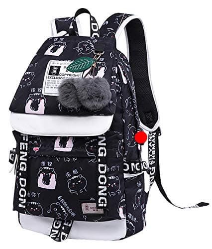 SellerFun Teenage girls' Backpack Middle School Students Bookbag Outdoor Daypack With USB charge Port (1# Black, 20 Liters)