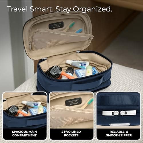 Briggs & Riley Wash Bag - Travel Bags for Women & Men, Organiser for Travel, Dopp Kit for Bathroom Accessories, Makeup, & Skincare, Navy, Expandable Essentials Toiletry Kit, Expandable — view 3