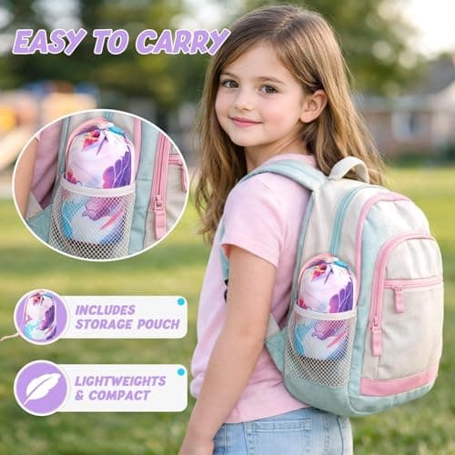 WAWSAM Kids Poncho Waterproof - Butterfly Rain Poncho for Girls - Lightweight Hooded Raincoat with Storage Bag - Portable Rainwear for School & Travel — view 5