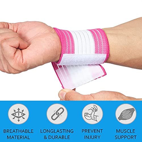 360 RELIEF Wrist Support Wrap Compression Brace | Fitness, Gym, Crossfit, Weightlifting, Powerlifting | White/Pink with Mesh Laundry Bag — view 3
