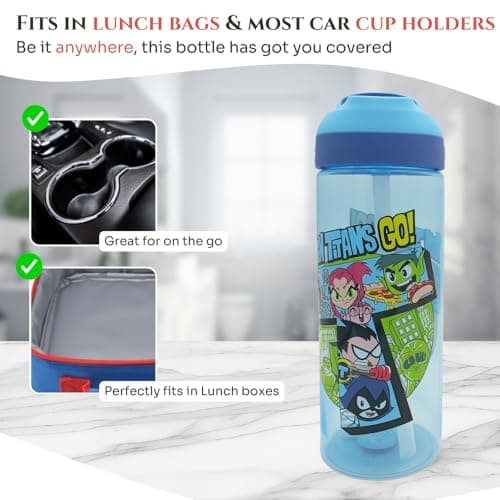 HOX LOL Teen Titan Water Bottle – 600 ml | Food-Safe Plastic Bottle with Carry Loop | Spills-Proof Flip-Up Spout Reusable Travel Bottle for Kids, Blue — view 3