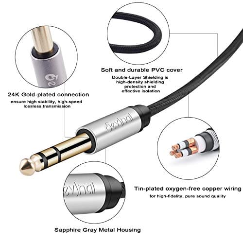 Devinal 5FT 1.5M 6.35mm to 3.5mm Adapter, Female TRS Headphone Audio Jack Converter, Quarter Inch to Mini Stereo Plug Gold-Plated Connector Stereo Cord for Speaker Guitar Headphones — view 3