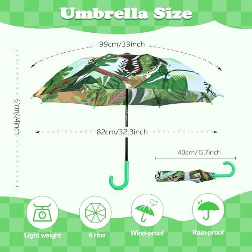 Decalsweet Kids Umbrella Dinosaur Stick Folding Umbrella Safety Open — view 3