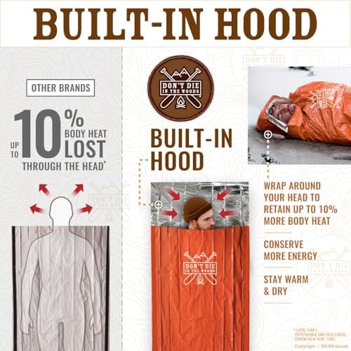 Don’t Die in The Woods - World’s Toughest Survival Bivy [with Hood Extension] Extra-Thick Emergency Sleeping Bag with Ripstop Nylon Stuff Sack - Built with Space Blanket Thermal Mylar — view 3